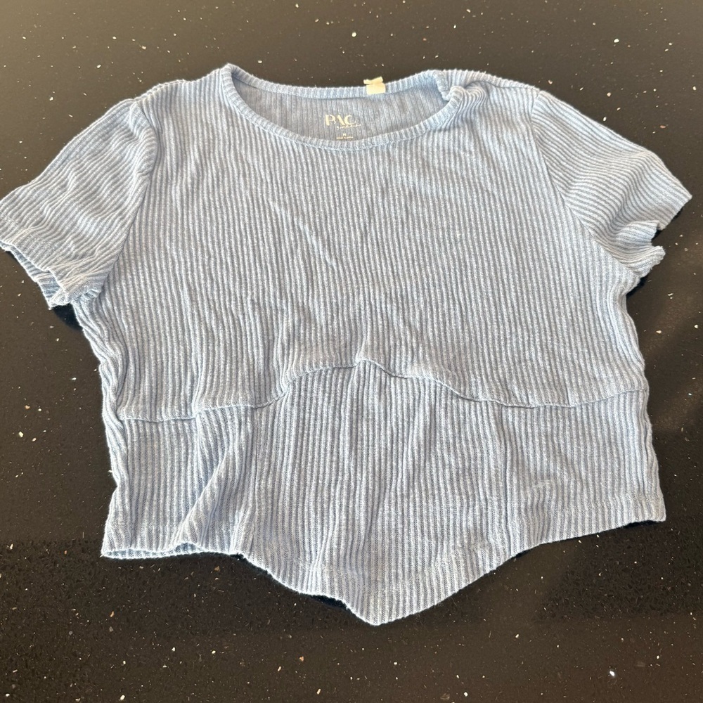 Blue Ribbed Short Sleeve Top - Picture 1 of 5